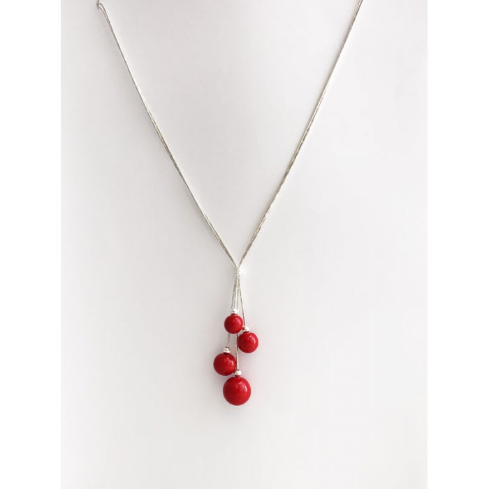 COLLIER ARGENT PERLES ROUGE