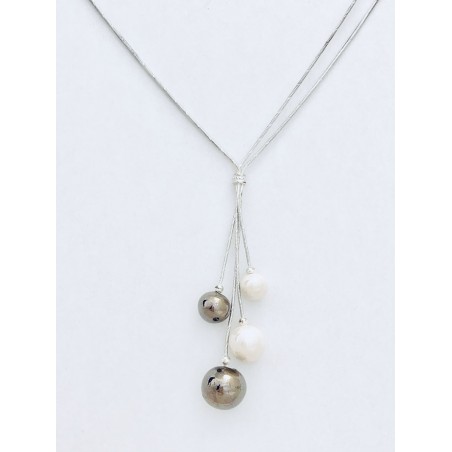 Collier Sautoir Ruban Et Perles Noir Et Blanc - Idée Cadeau Ou Soirée - Neuf